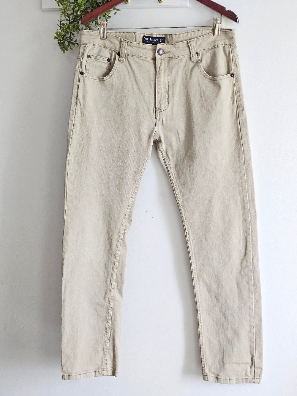 Victorious Premium Khaki Slim Straight Jeans Mens W36 L32 Stretch